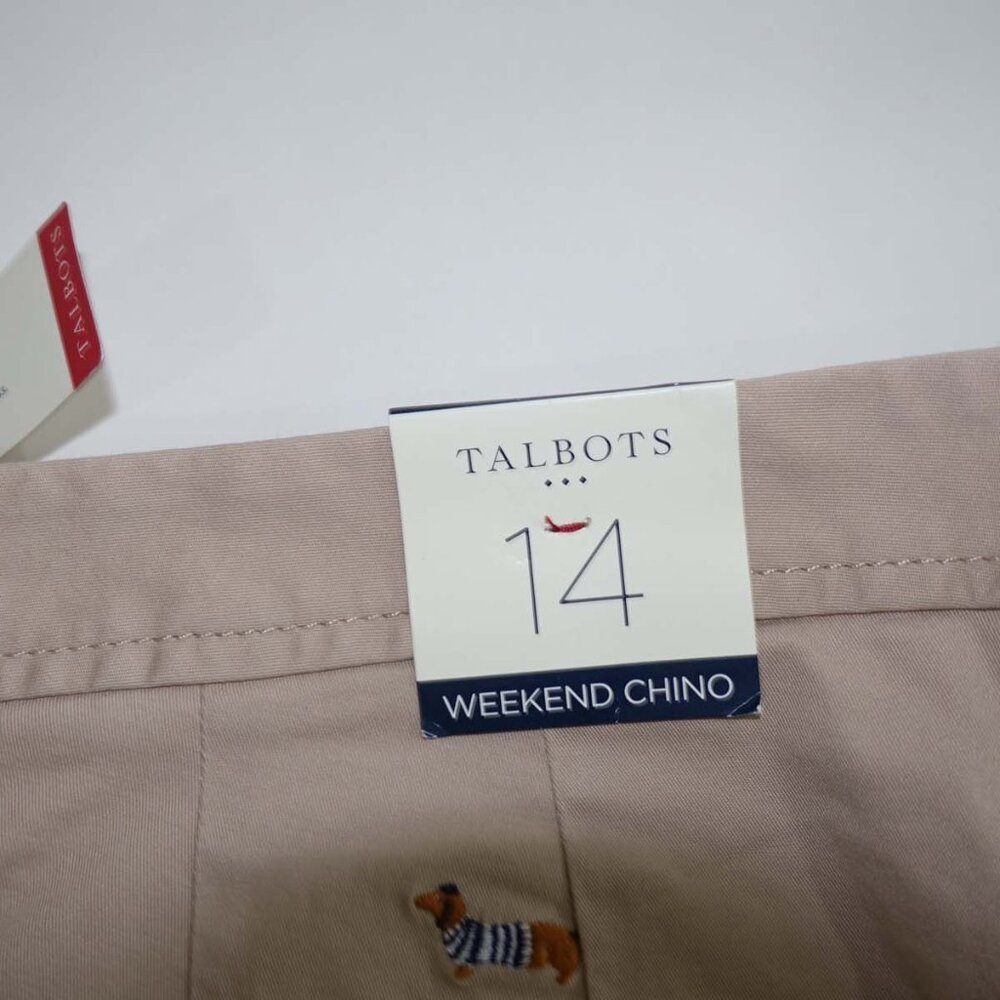 Talbots Women's The Weekend Chino Pants Size 14 NWT Beige Dachshund Dog Print - Picture 10 of 11